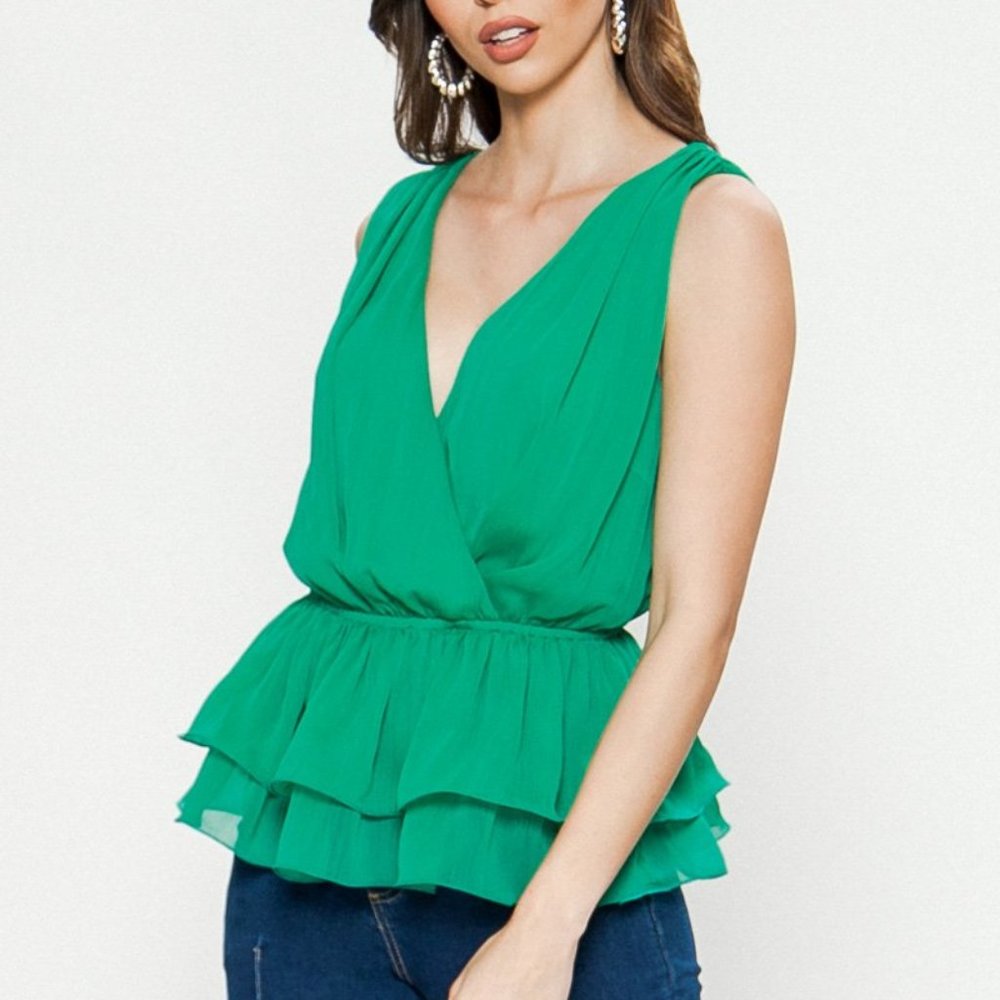 Flying Tomato Solid Chiffon V Neck Top